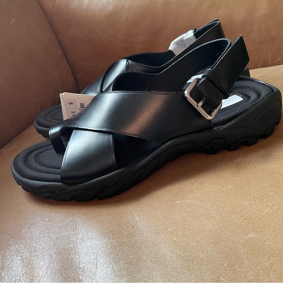 NWT Zara Vibram soled leather sandals lug trek black urban city size 39 - Picture 7 of 12